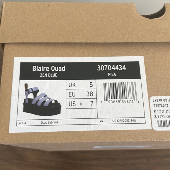 New Dr. Martens Zen Blue Blair Quad Sandal Wedge Sandals Women’s Sz 7 - Picture 7 of 7